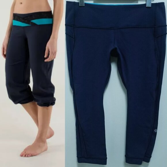 2 Lululemon Dharana Crop Inkwell Beautiful Surge Astro Size 10 Large Bundle - Picture 1 of 16